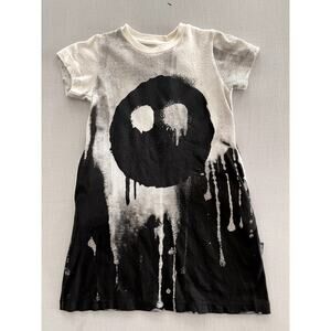 Nununu Sz 2-3 Melting Mask Dress Black Cotton Edgy School Cool Punk Goth NWT